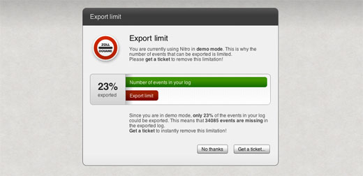 Export limit dialog