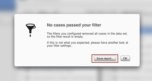 Audit report can be exported from the Empty Filter Result screen