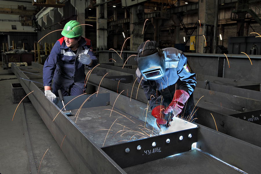 Process Gas Welding At Plant For Production Of Bridge Structures