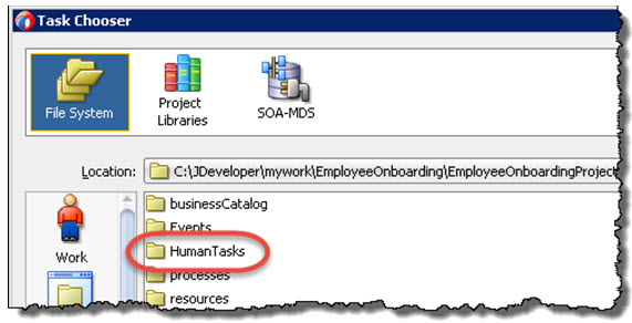 Select the human tasks folder in the BPM project