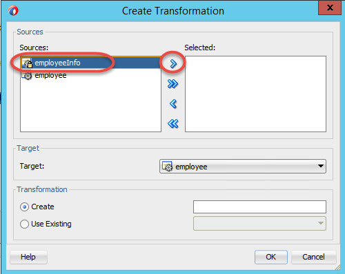 Select employeeInfo for the XSL transformation to employee