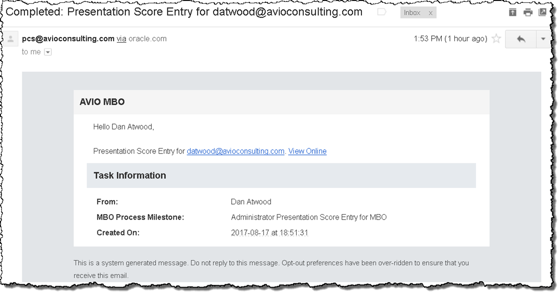 Completed email sent to process initators