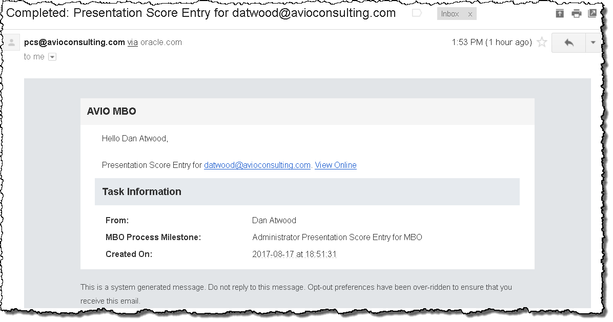 Human Activity completion email notification to the initiator of a process instance