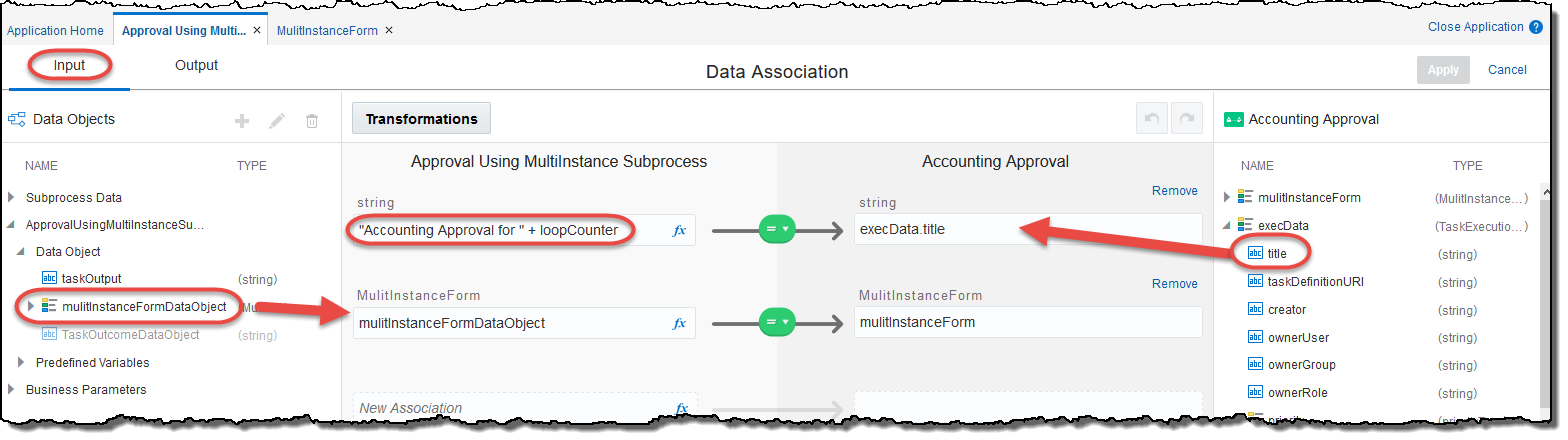 Assign the Activity Input Data Associations