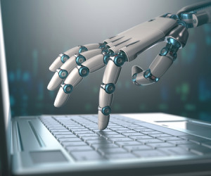 51001614 - robotic hand, accessing on laptop, the virtual world of information. concept of artificial intelligence and replacement of humans by machines. Copyright: ktsdesign / 123RF Stock Photo