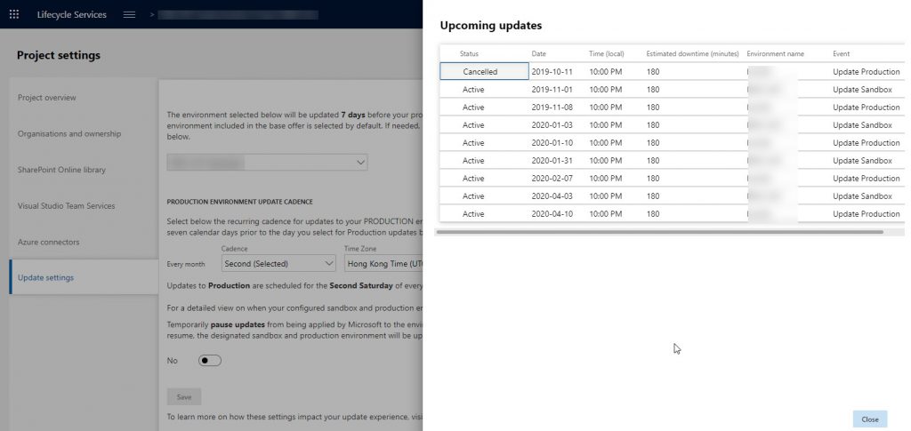 Finance and Operations upcoming updates screenshot