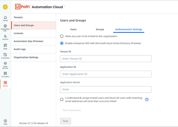 uipath automation cloud azure ad integration