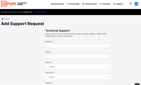 uipath-new-customer-portal-request-support