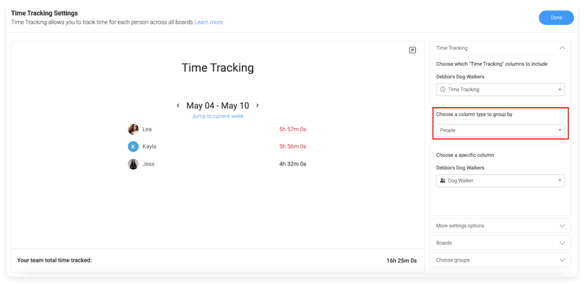 monday.com's time tracking widget