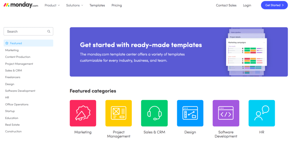 A look at ready-made templates that monday.com offers