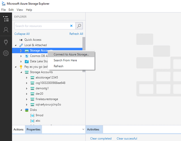 Azure Storage Explorer dialogue box