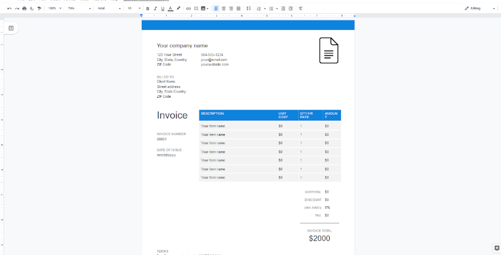 Google Docs Templates - Blue and White Invoice