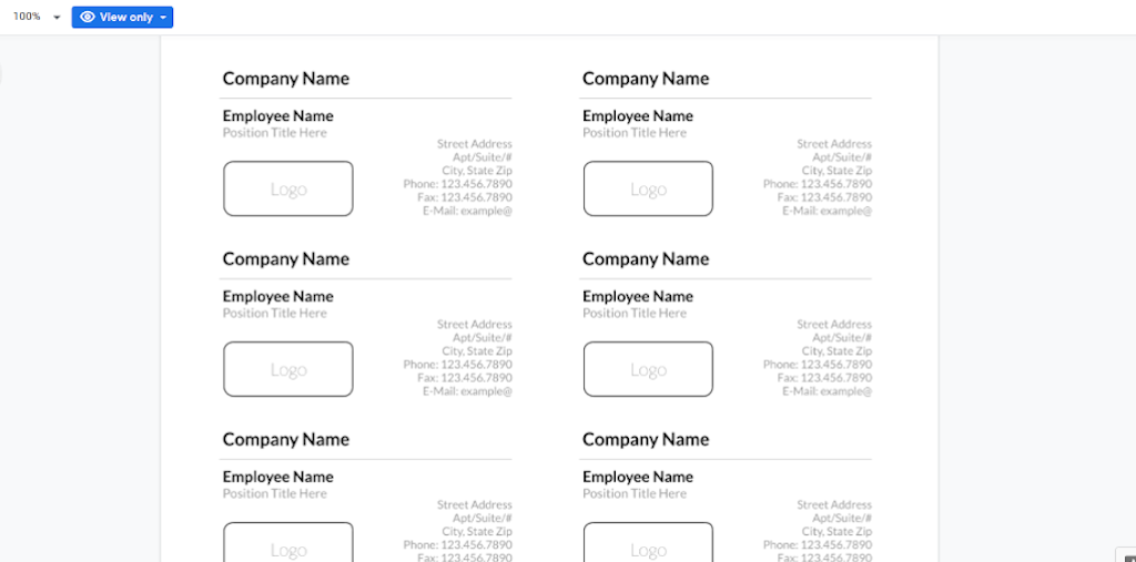 Google Docs Templates - Basic Business Card