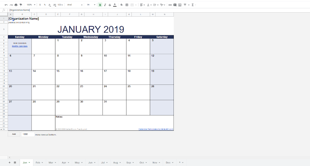 Google Docs Templates - Monthly calendar