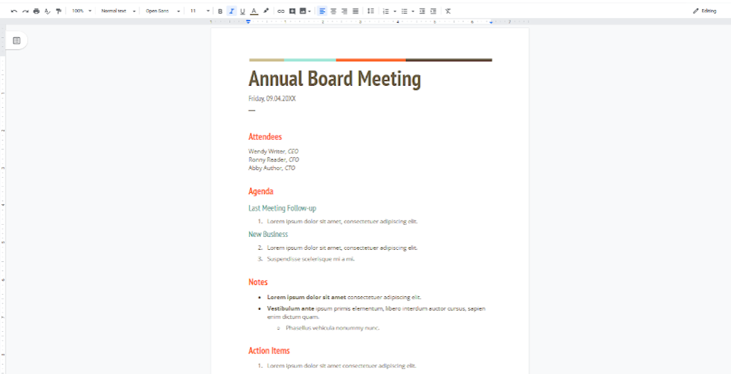 Google Docs Templates - Annual Board Meeting