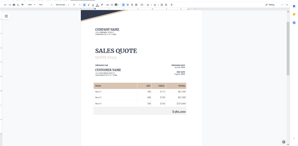 Google Docs Templates - Sales Quote
