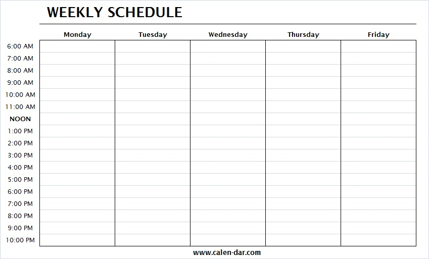 Example of a work week schedule template
