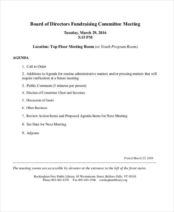 Example of a fundraising meeting agenda template