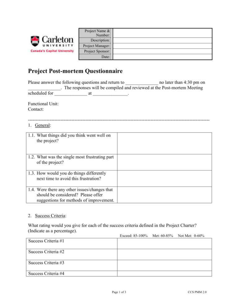 example of a project post mortem survey template