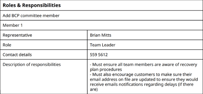 screenshot of BCP committee roles table