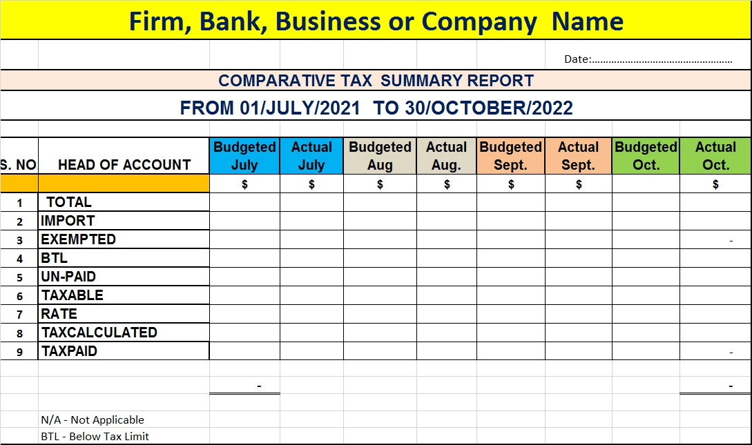 example of an excel summary template for tax reports