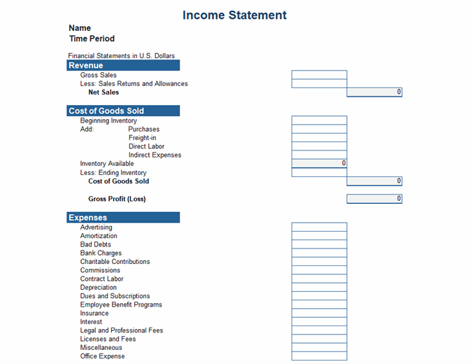 example of a template for business financial statements