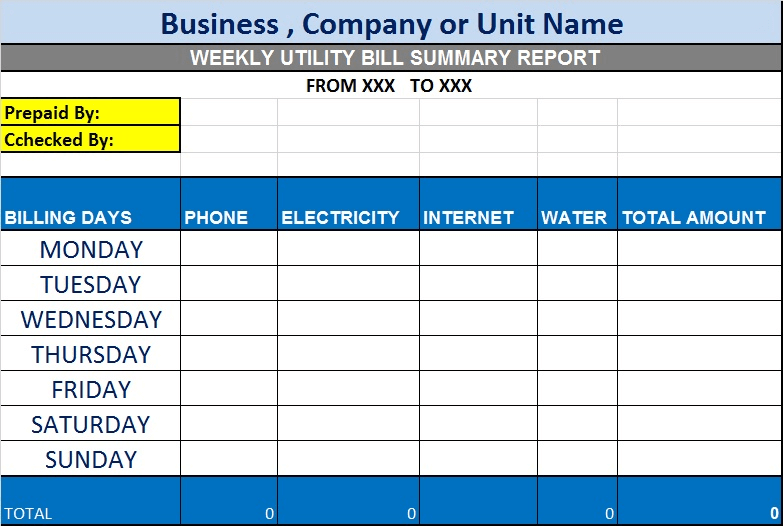 example of an excel summary template for utility bills