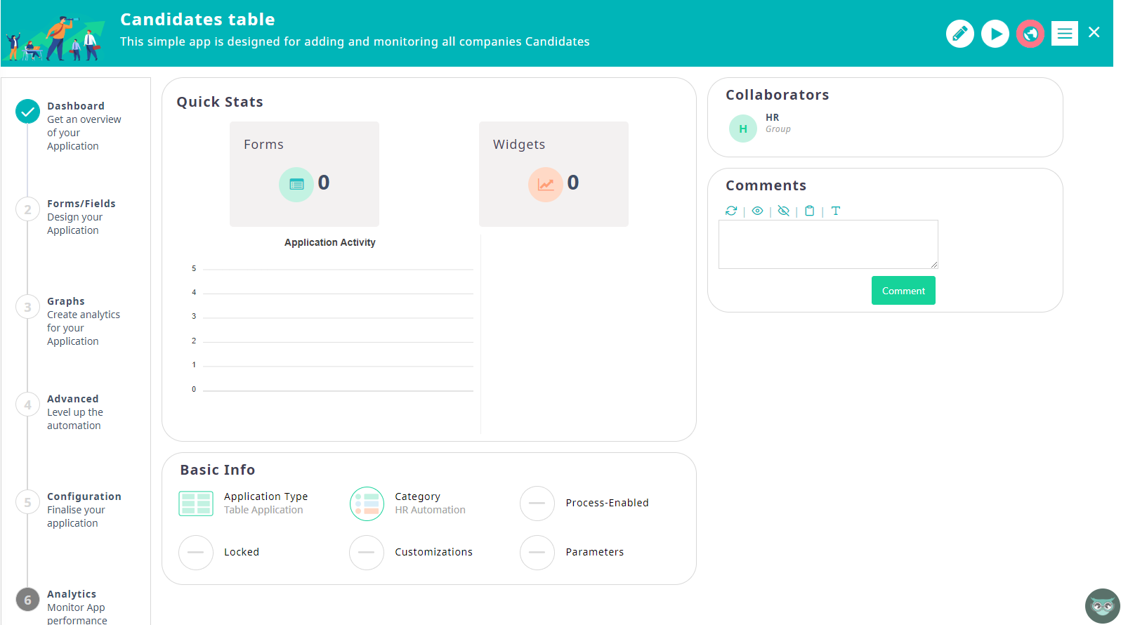 Simple App Dashboard | Comidor Platform