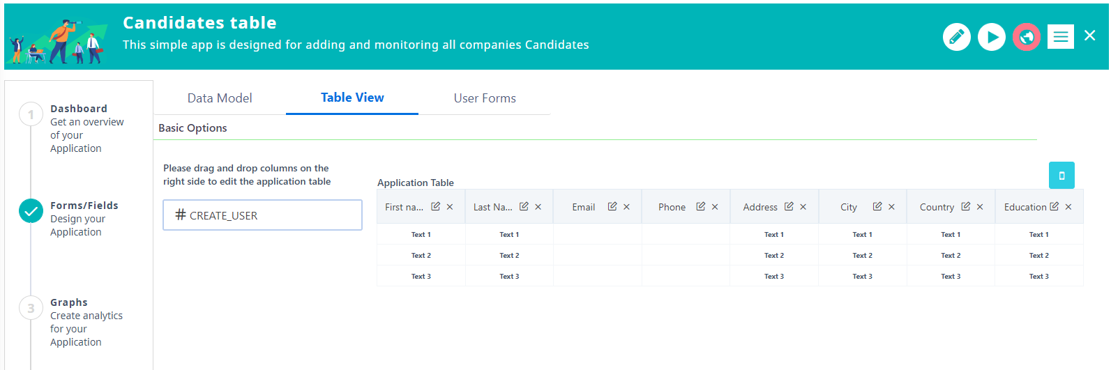 Simple App Table view | Comidor Platform