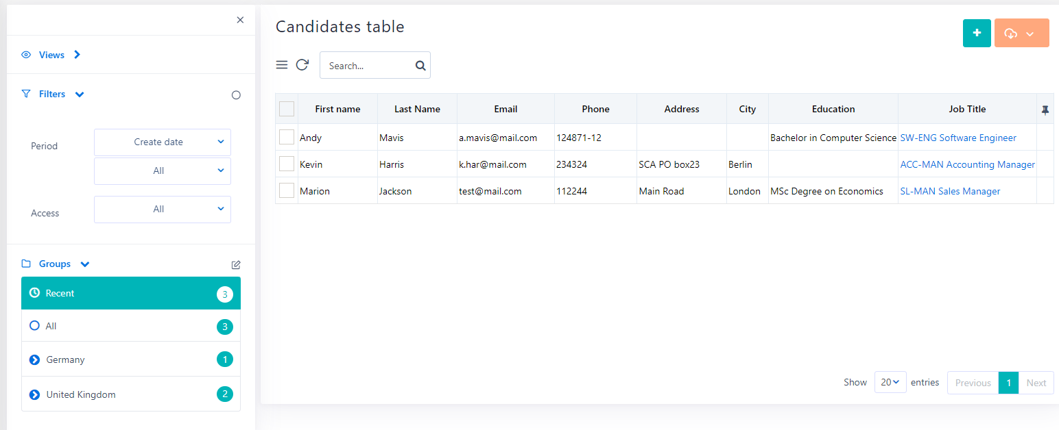 View Simple App table | Comidor Platform