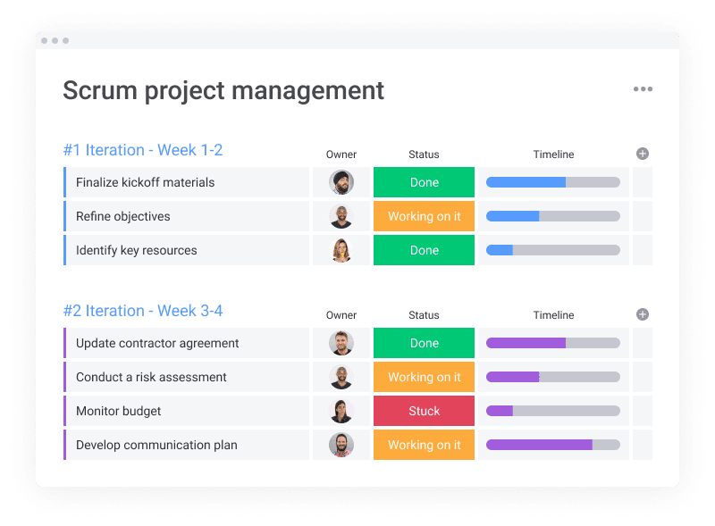 a monday.com board for scrum project management