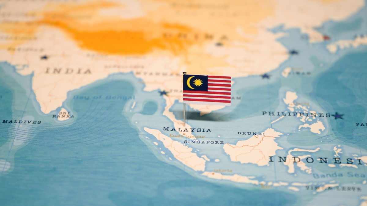 This is an image of a map of Malaysia with the Maylasian flag.